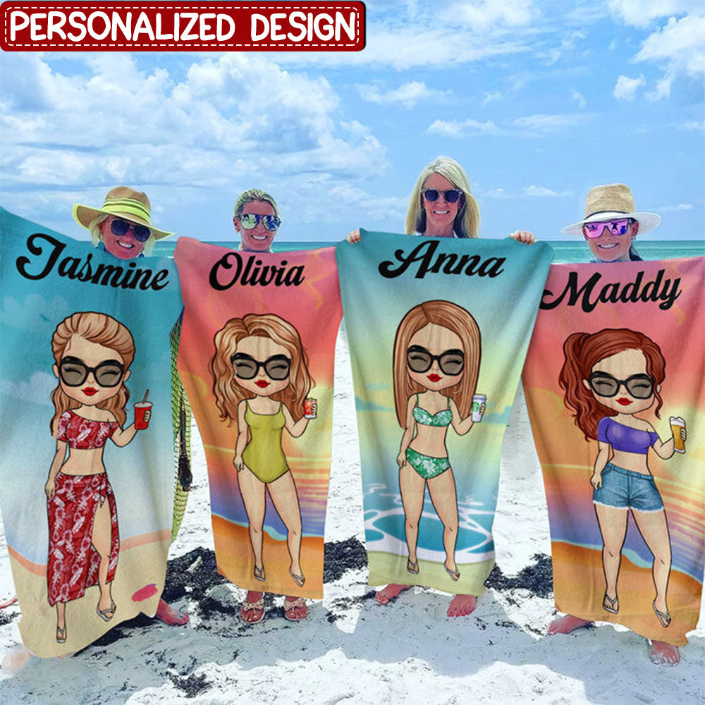 Chibi Lady Personalized Beach Towels for Adults Sand Free Beach Towel Beach Accessories for Vacation Must Haves, Travel Towels, Beach Essentials for Women, Girls Beach Towel