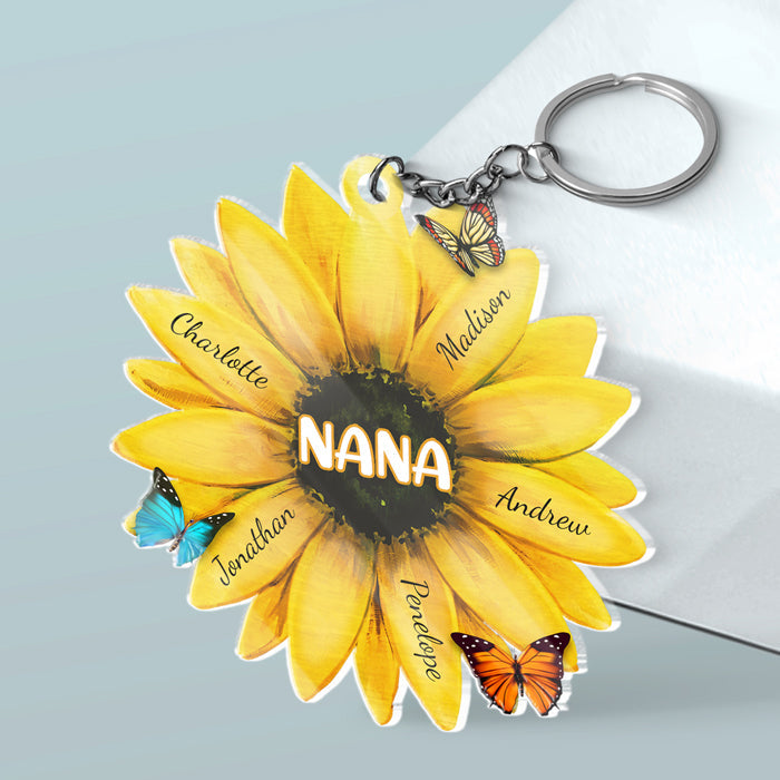 Best Grandma Ever - Family Personalized Custom Sunflower Shaped Acrylic Keychain - Birthday Gift For Grandma