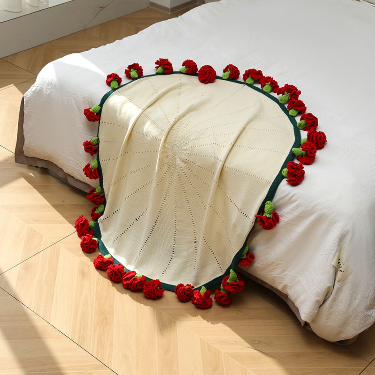 Hand-Knitted Rainbow Carnation Blanket Ready-Made Gift for Mother's Day