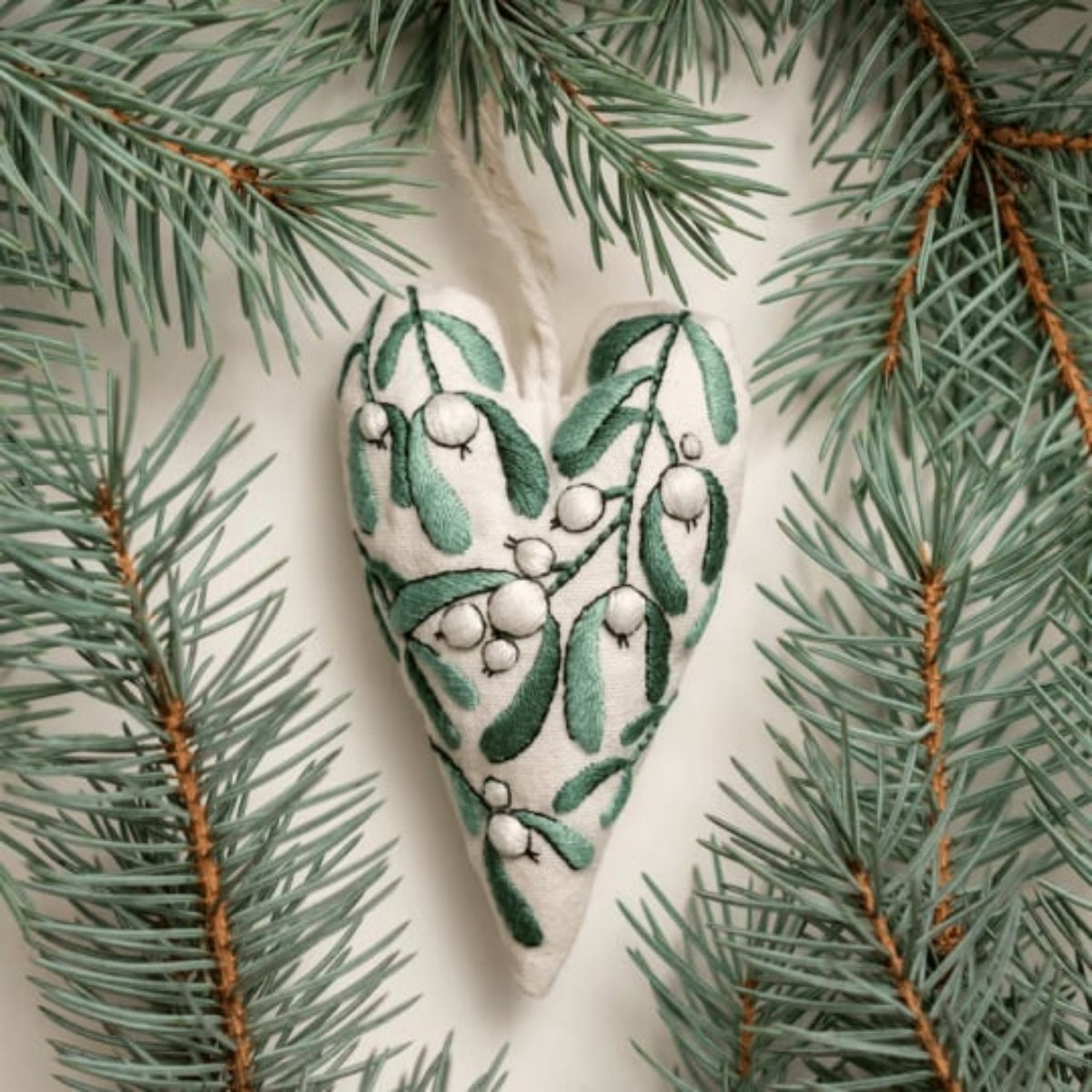 DIY Heart Shaped Hand Embroidered Christmas Ornament