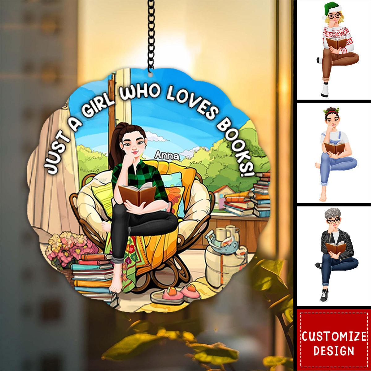 Personalized Girl Reading Window Hanging Suncatcher - Gifts For Book Lover