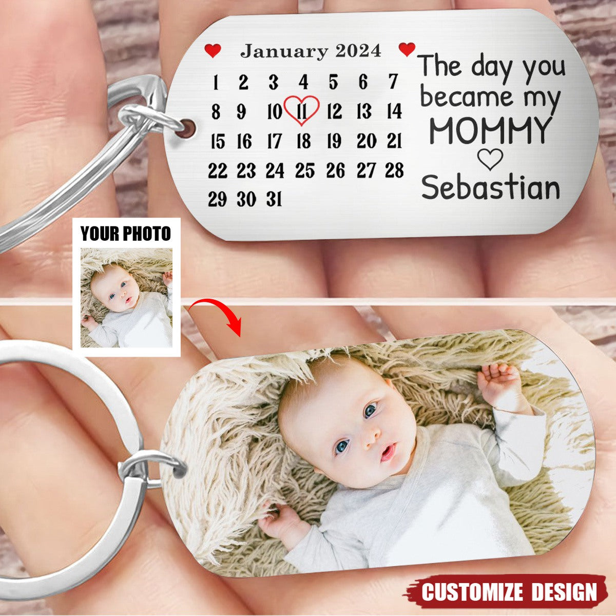 The Day You Became My Mom/Dad/Grandma/Grandpa - Personalized Stainless Keychain