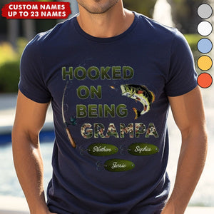 Hooked On Being Grandpa Fishing Camouflage - Personalized Shirt - Father's Day Gift For Grandpa/Dad/Husband