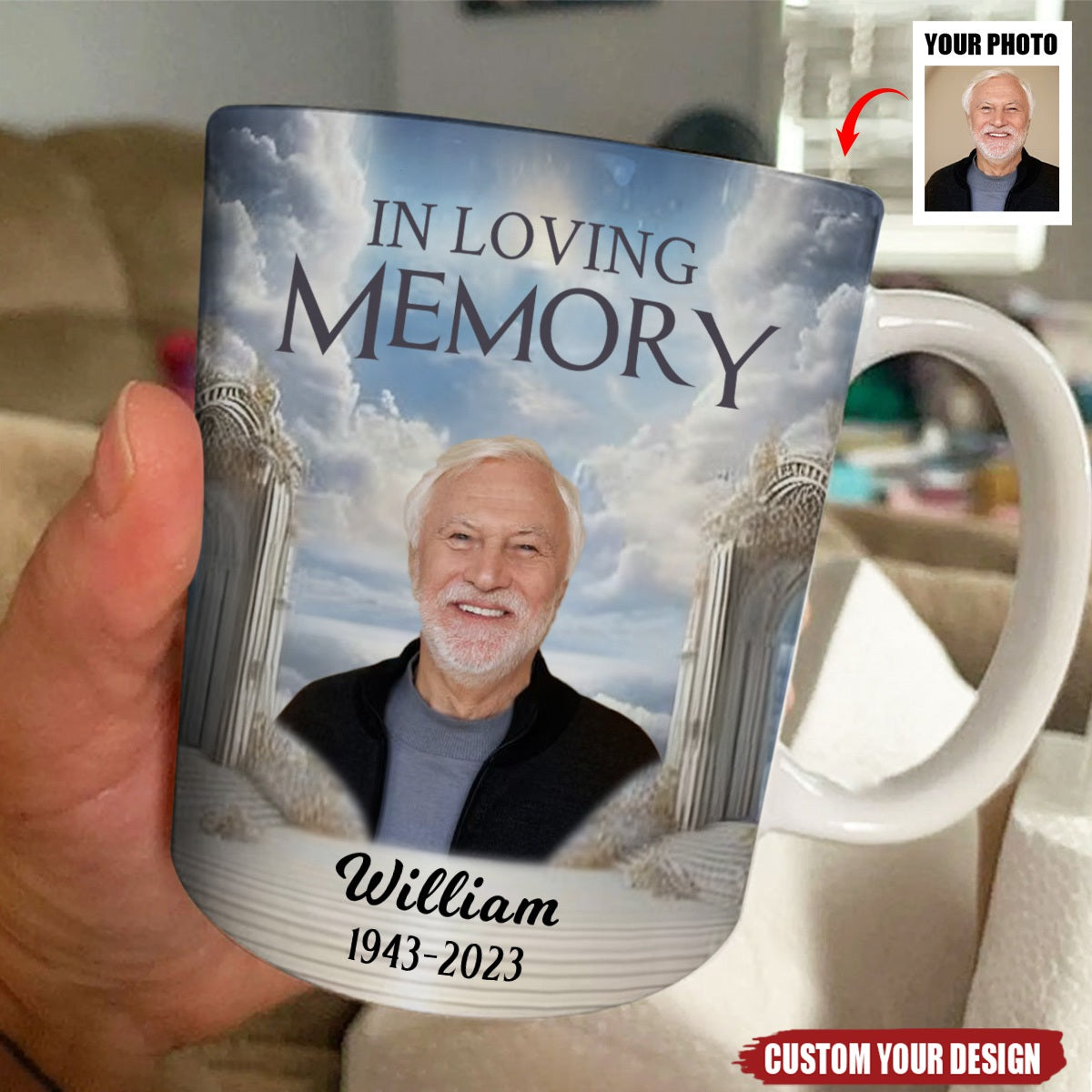 Memorial Upload Photo Heaven Gate Sky, In Loving Memory Personalized Mug