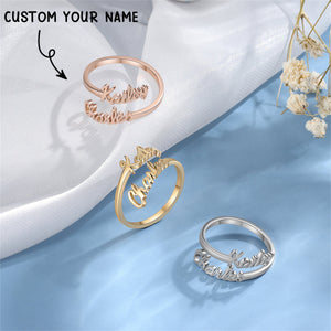 Personalized Double Handwriting Name Ring -  Gift For Mom,Couple