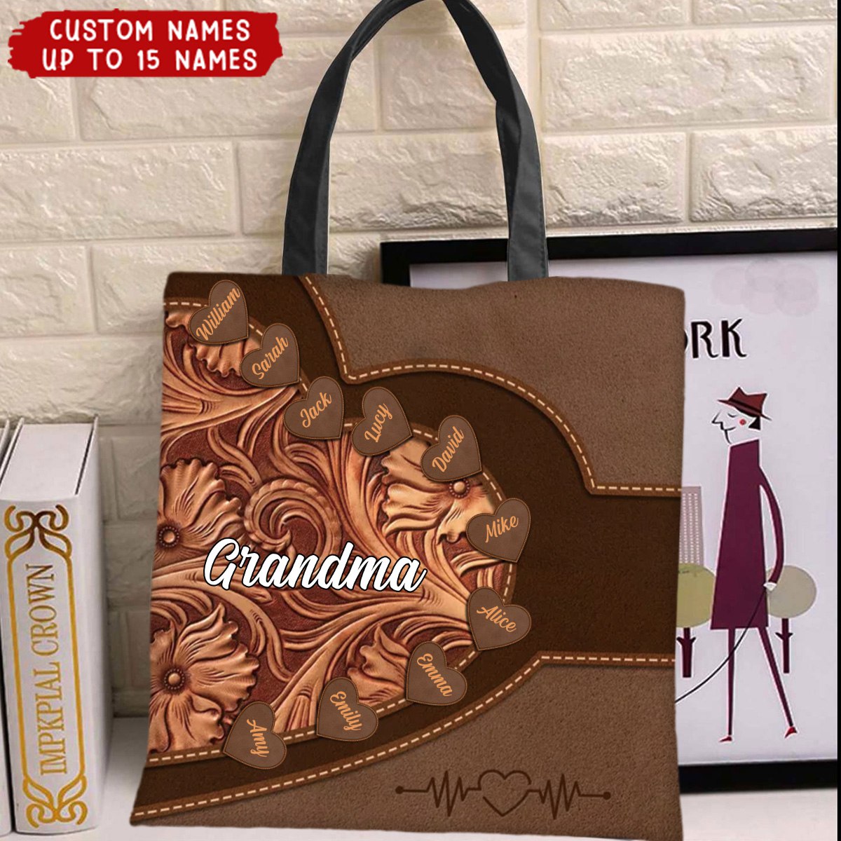 Gift For Grandma Hearts Vintage Pattern Personalized Tote Bag