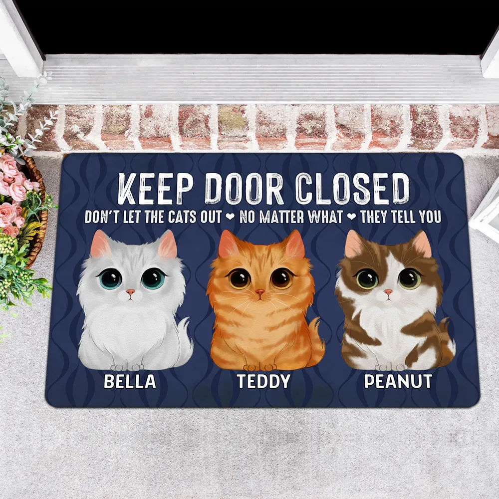 Keep Door Closed Watercolor Cute Cats Personalized Doormat - Gift For Cat Lovers
