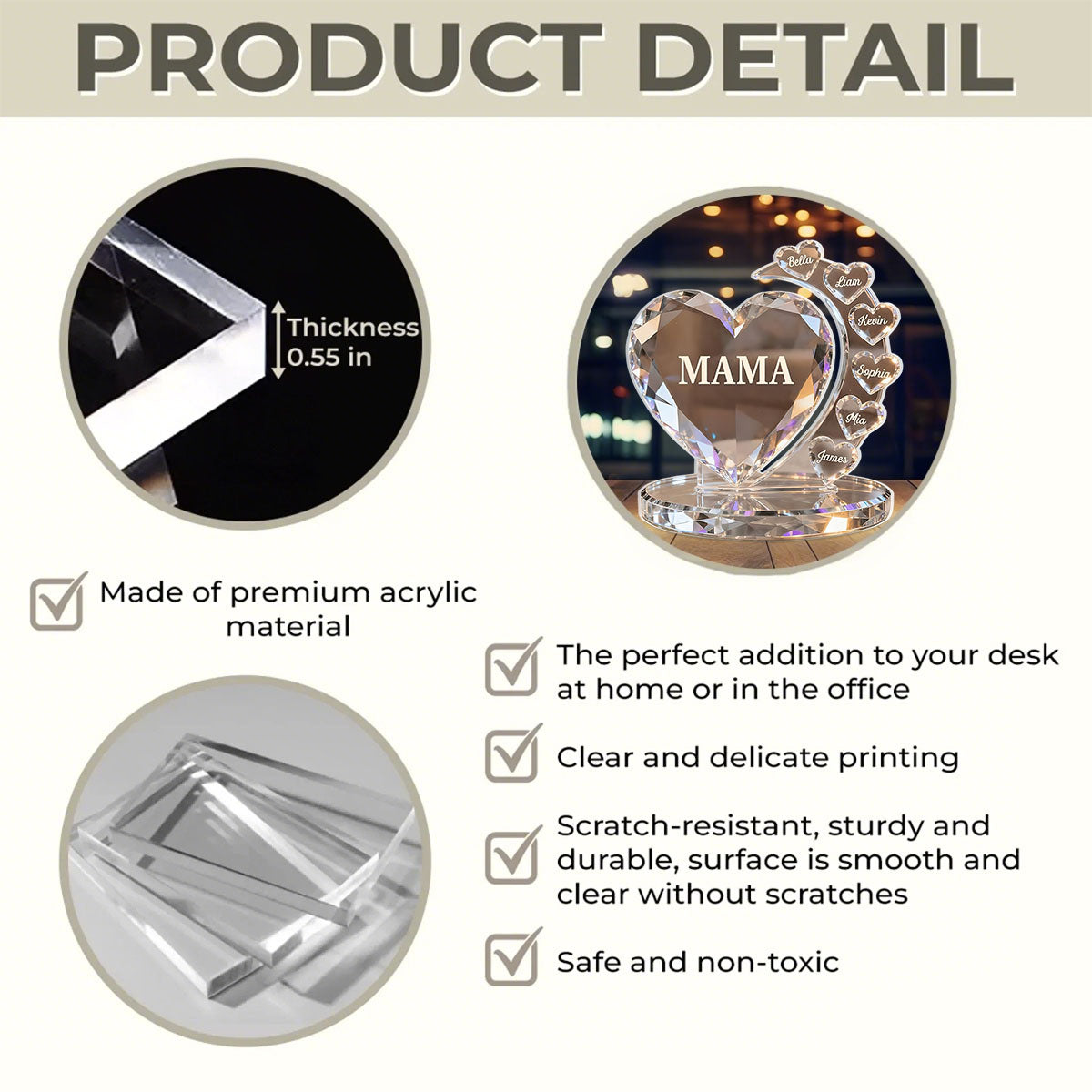 Best Mom Ever - Personalized Custom Heart-Shaped Crystal Acrylic Plaque