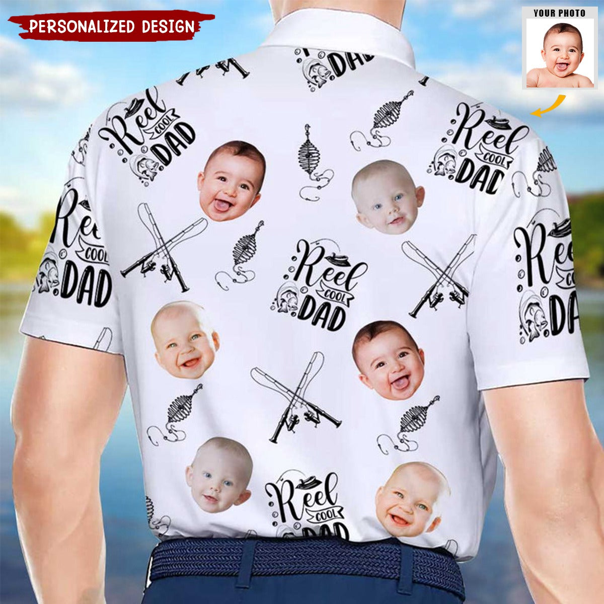 Reel Cool Dad Upload Photo Personalized Polo Shirt