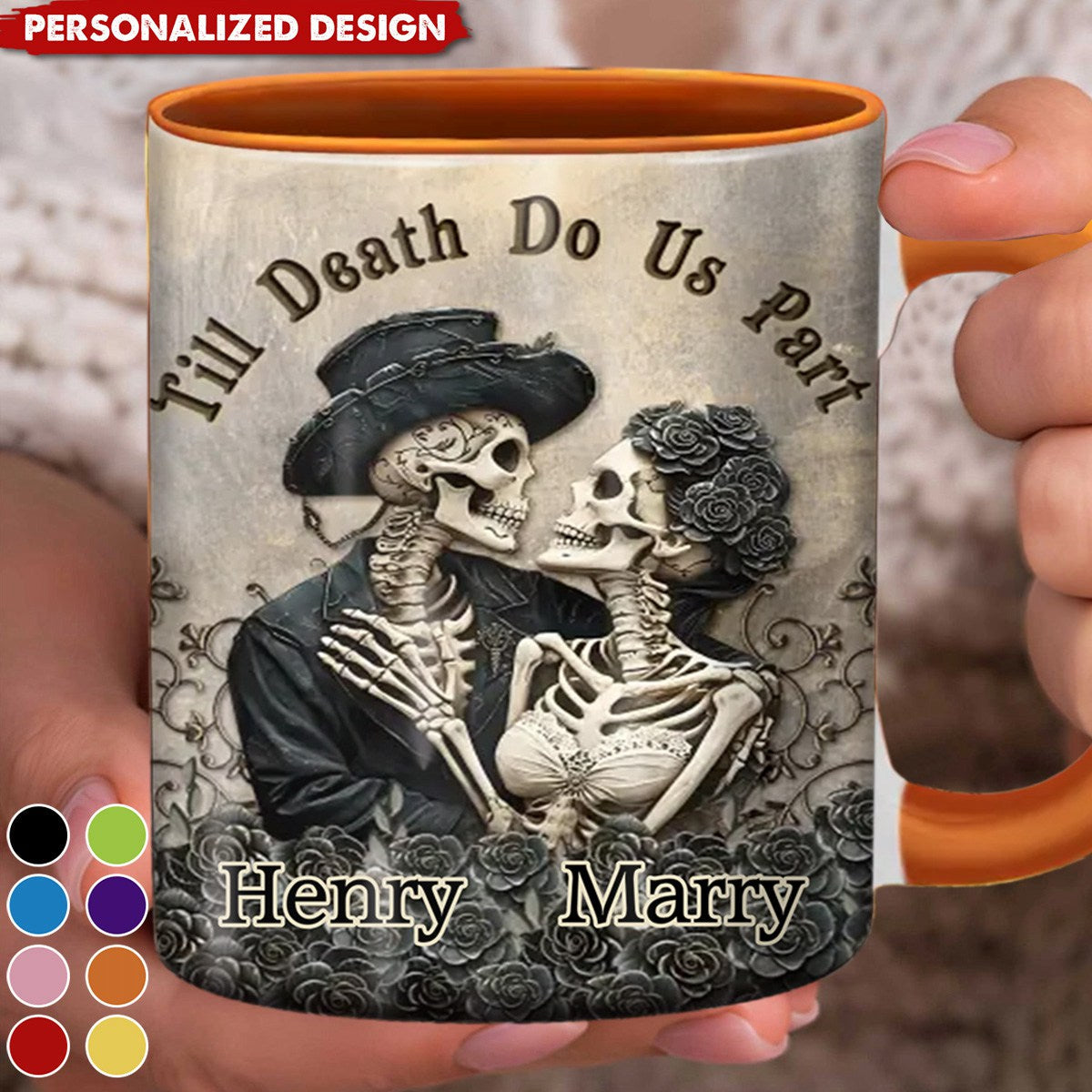 Till Death Do Us Part-Personalized Couple Skull Accent Mug-Halloween Gift Idea For Couple