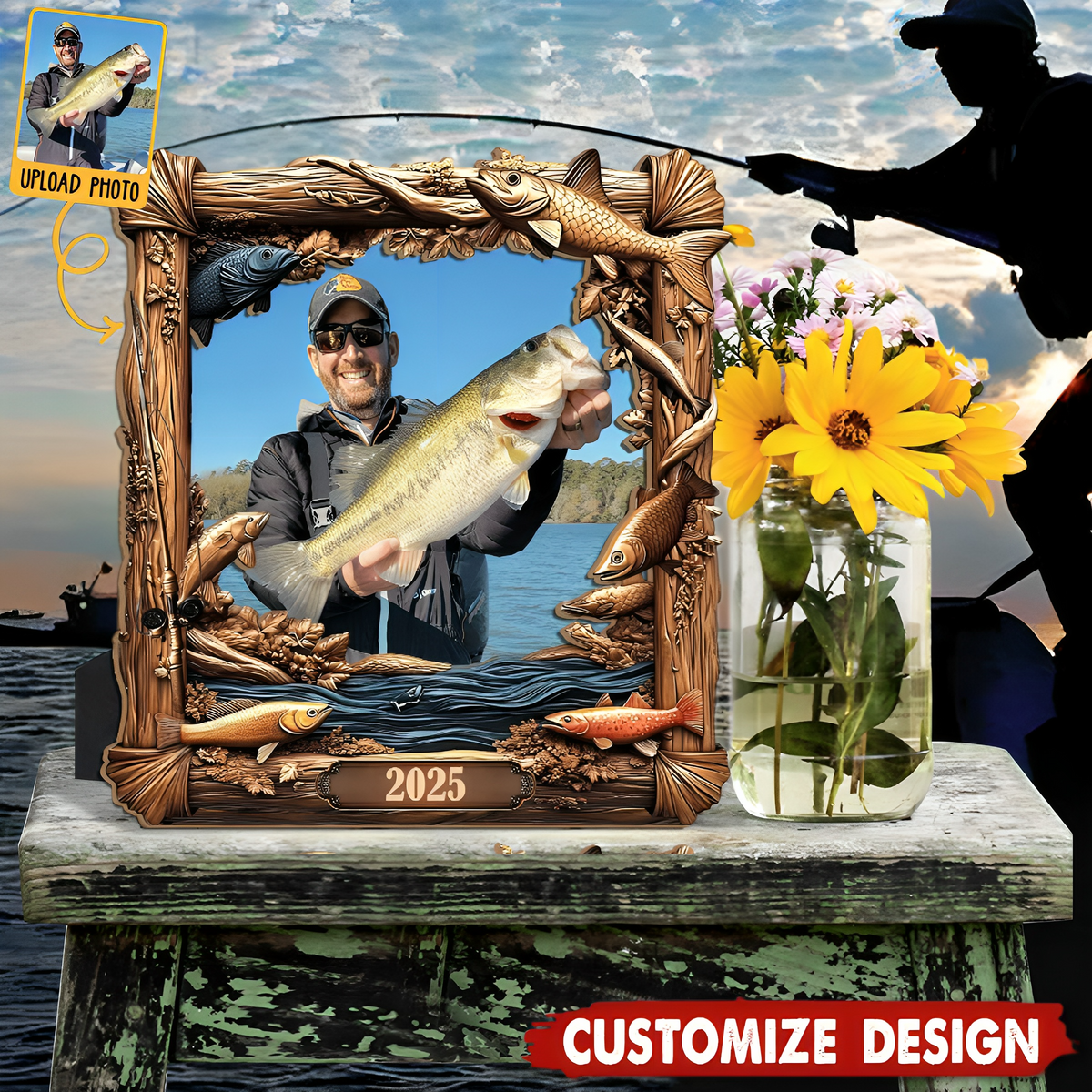 Fishing Memories - Personalized Fishing Cut Shape Photo Frame