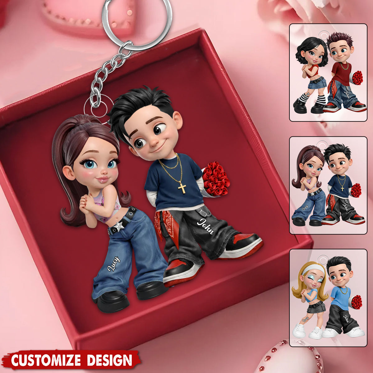 Trendy Y2K Couple Keychain - Personalized Gift For Couples