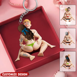 Playful Hugging Couple Acrylic Keychain - Personalized Gifts For Couples