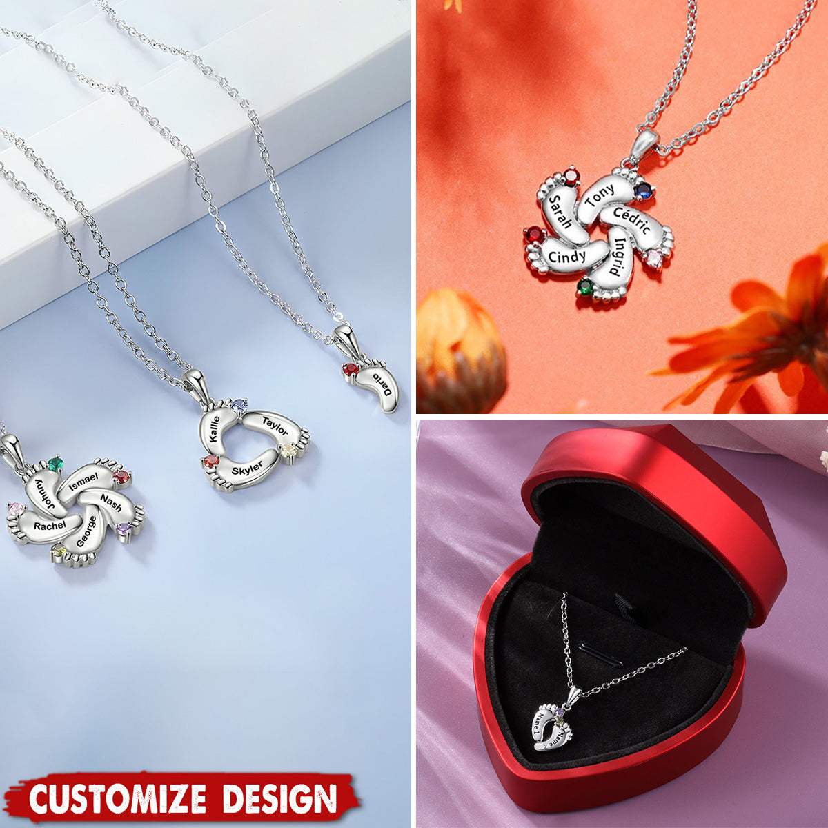 Mom Gifts First Mom New Mom To Be Mom Gifts - Personalized Baby Feet Necklace With Birthstone