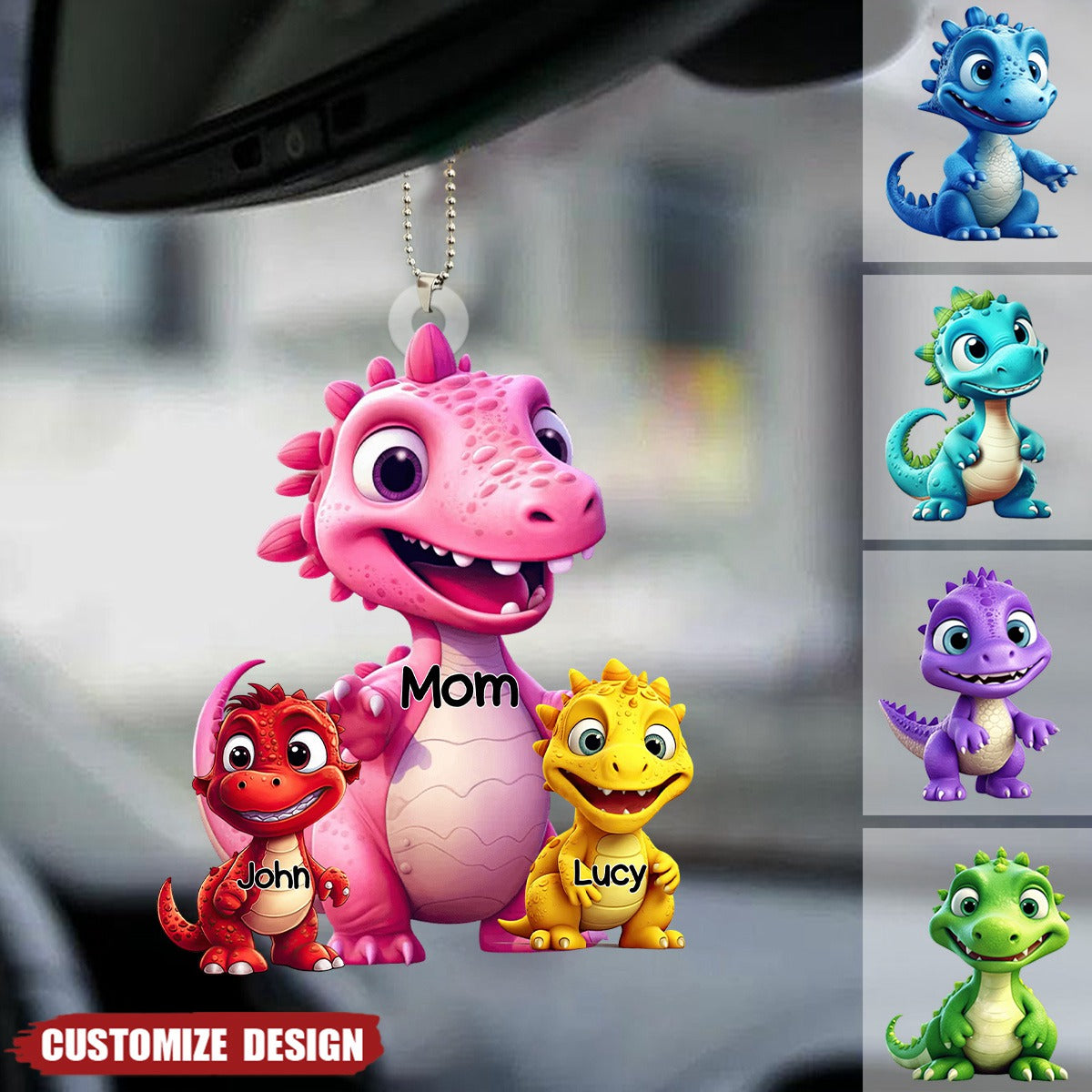 Personalized Dinosaur Mom/Grandma And Kids Acrylic Car Ornament