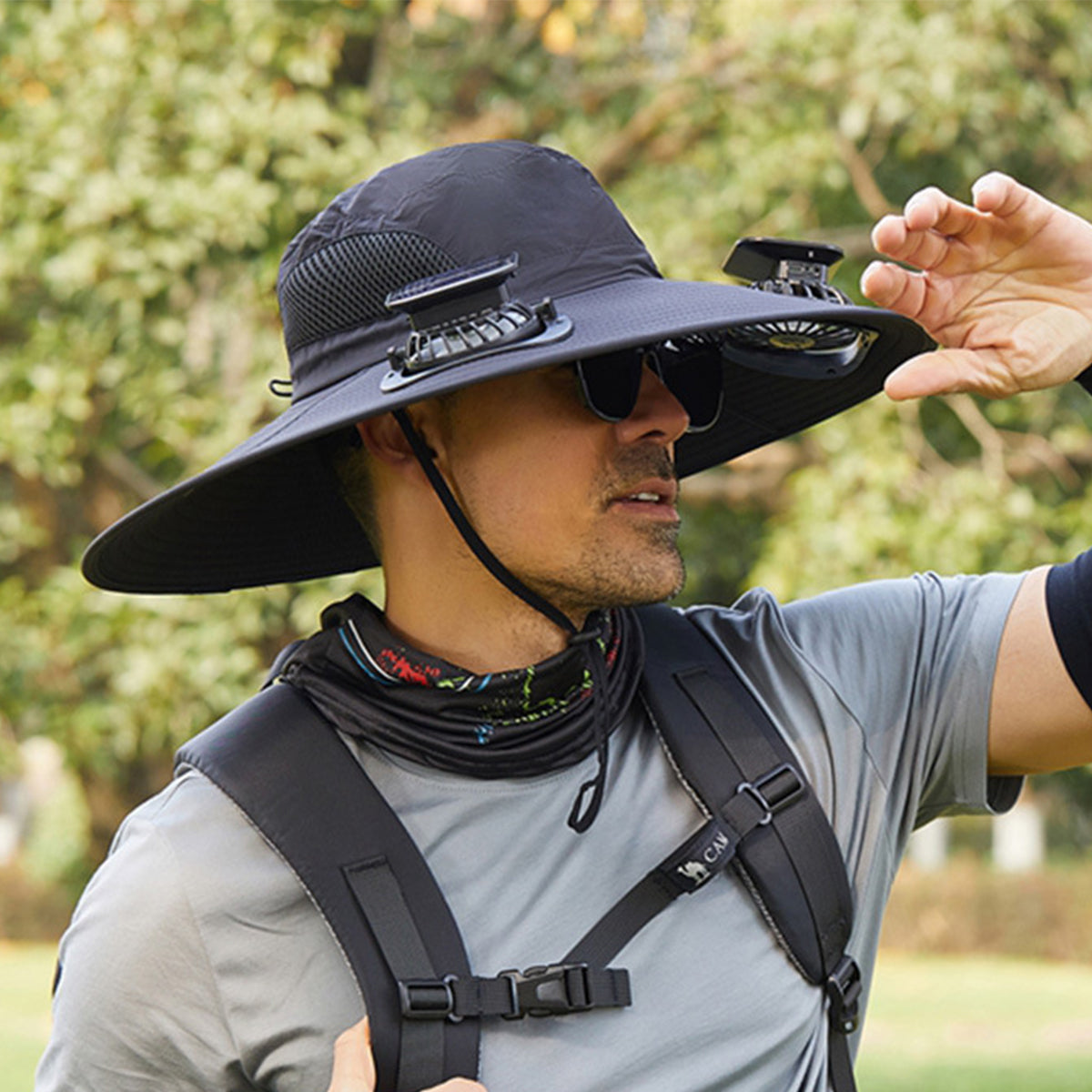Wide Brim Solar Fan Outdoor Fishing Hat-Solar & USB Charging - Father's Day Gift