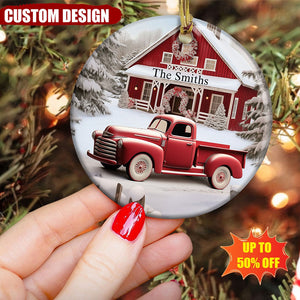 Red Barn, Red Truck Christmas - Personalized Ceramic Ornament