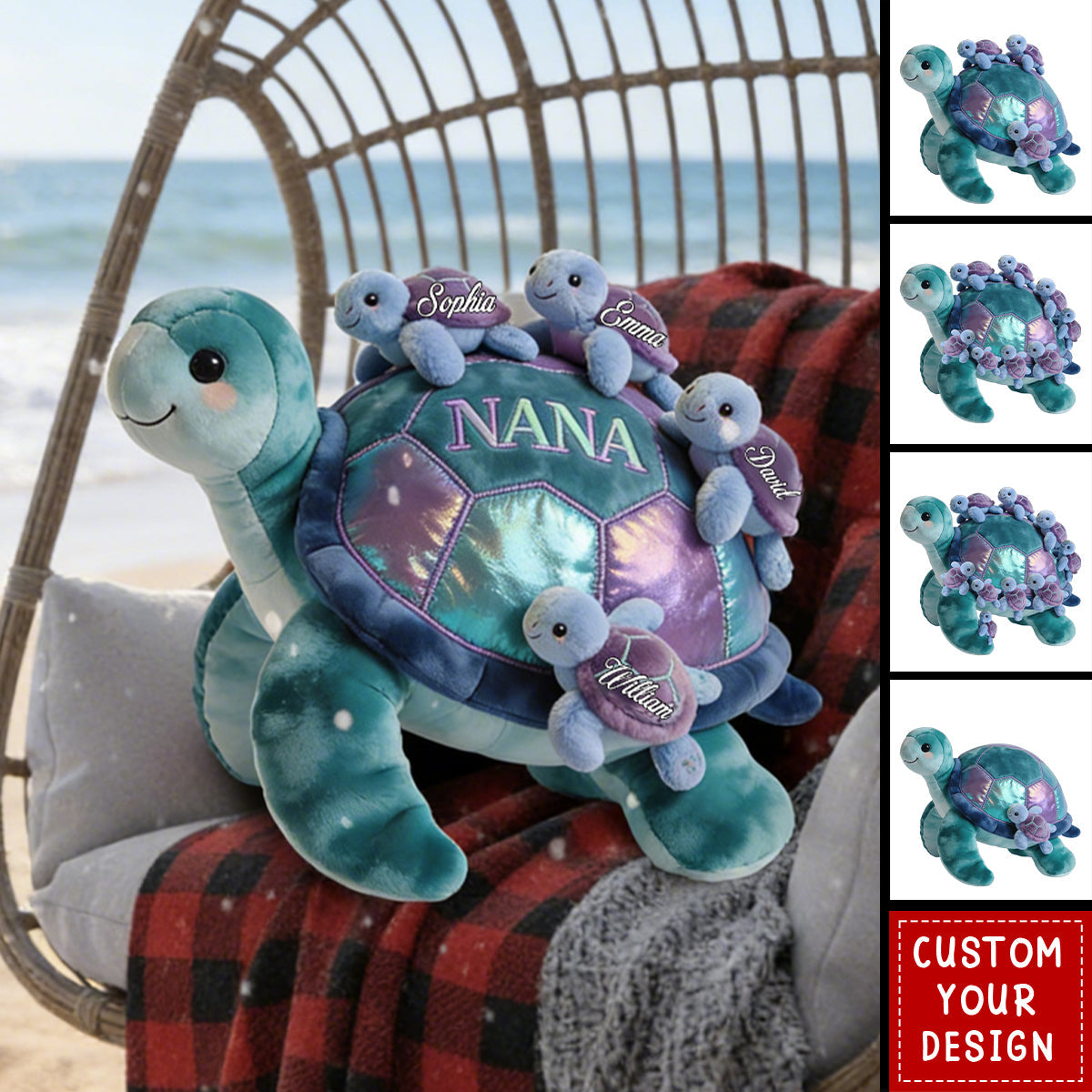 Nana Turtle Gift For Mom Grandma - Personalized Grandma Faux Fur Shaped Pillow