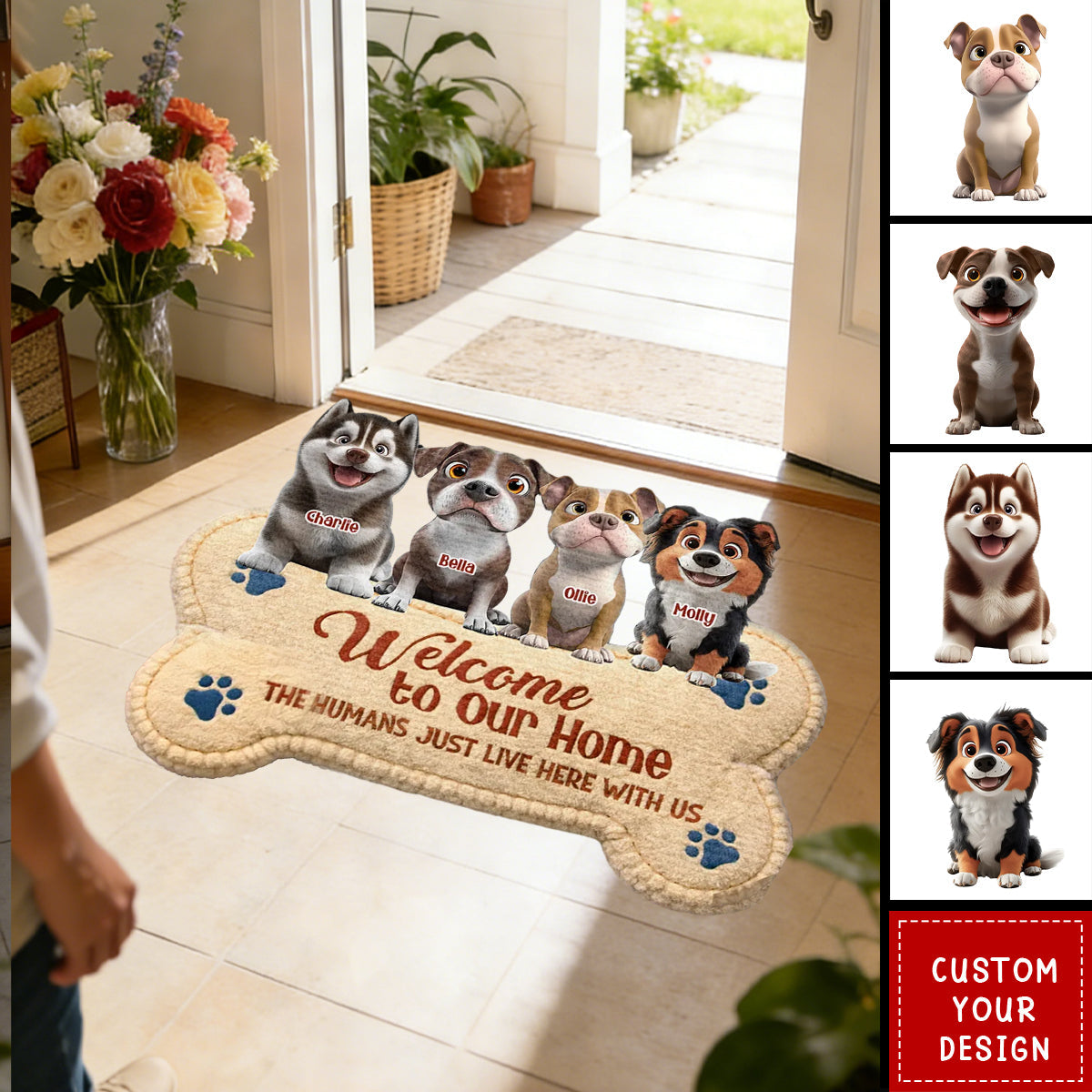 The Humans Live With Lovely Dogs - Personalized Custom Doormat
