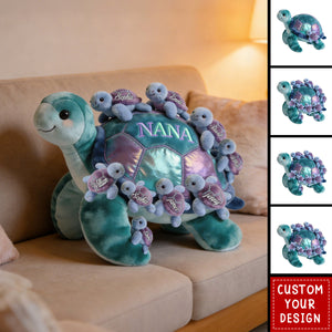 Nana Turtle Gift For Mom Grandma - Personalized Grandma Faux Fur Shaped Pillow