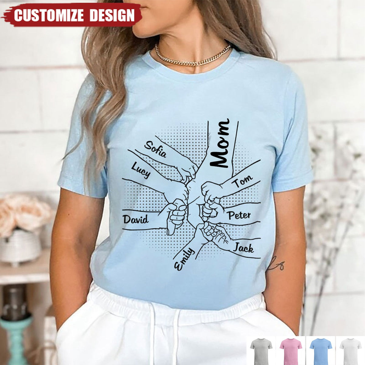 Mom Nana Kids Hand In Hand, Personalized T-Shirt For Mother / Grandma - Mother's Day Gift