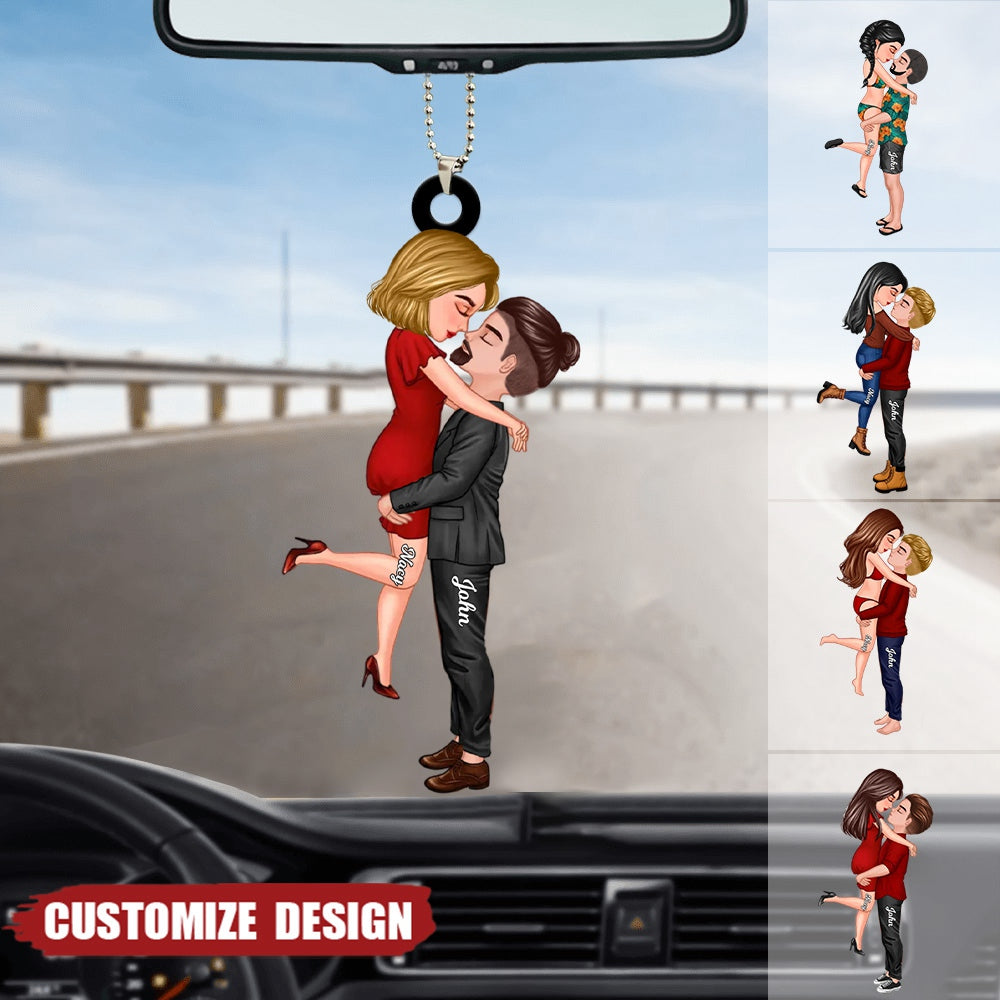 New Release - Personalized Doll Couple Kissing Hugging Car Ornament - Gift For Couple