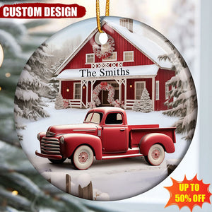 Red Barn, Red Truck Christmas - Personalized Ceramic Ornament
