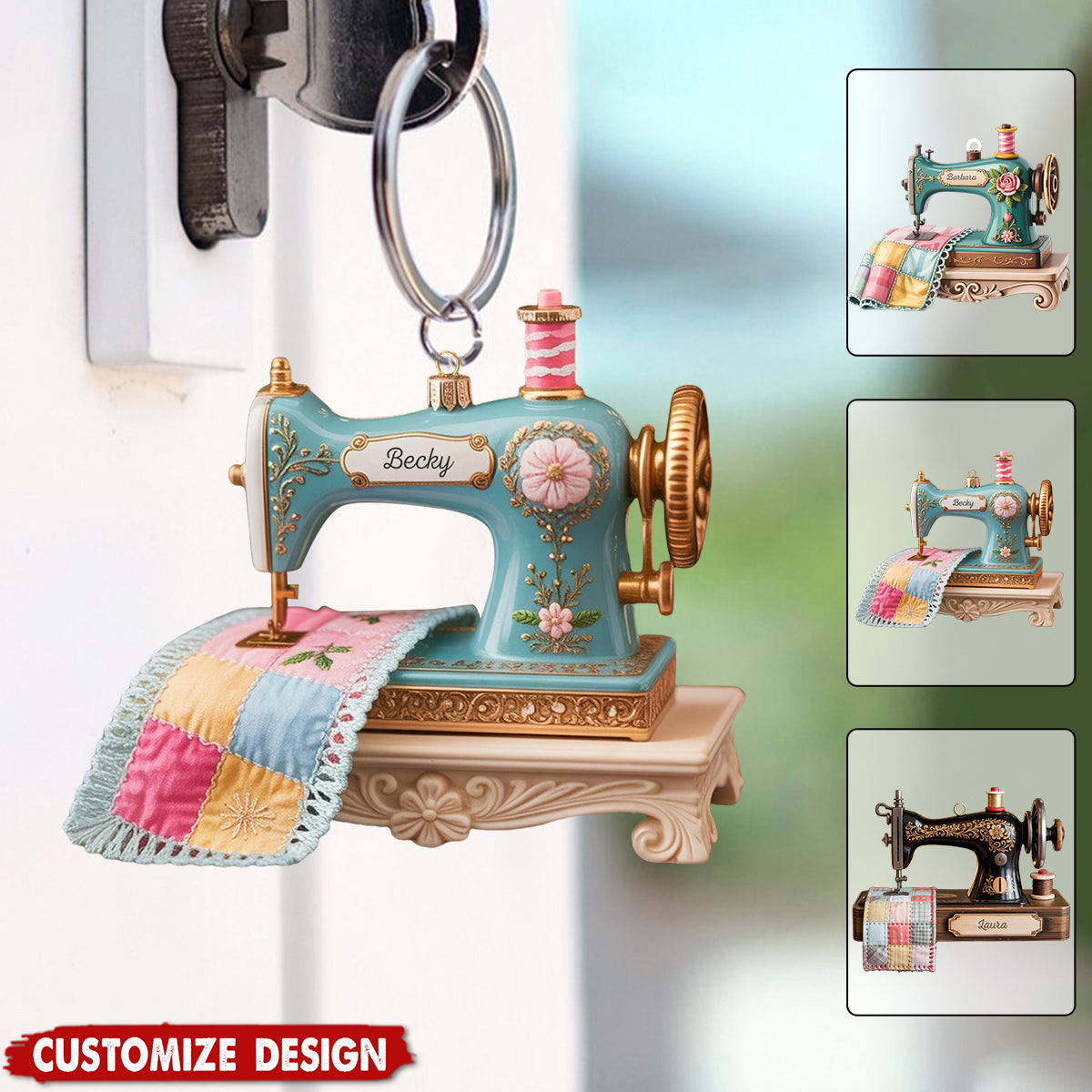 Personalized Sewing Machine Keychain - Gift for Quilter, Seamstress