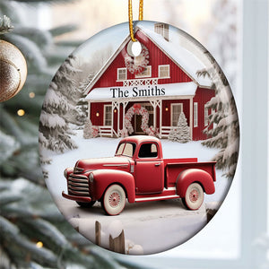 Red Barn, Red Truck Christmas - Personalized Ceramic Ornament