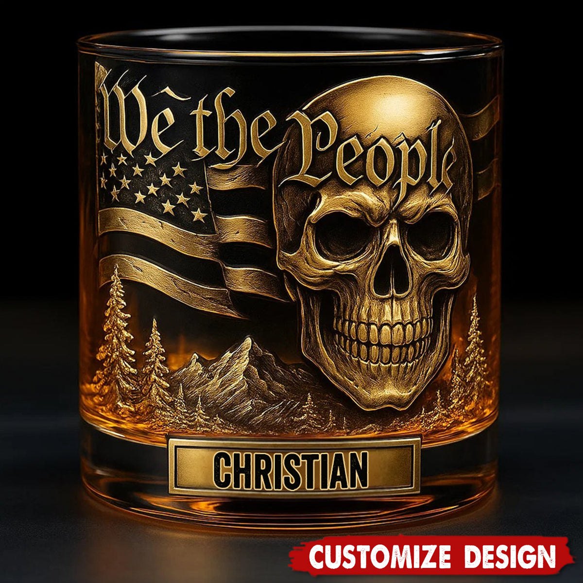 We the People - Personalized Skull Whiskey Glass