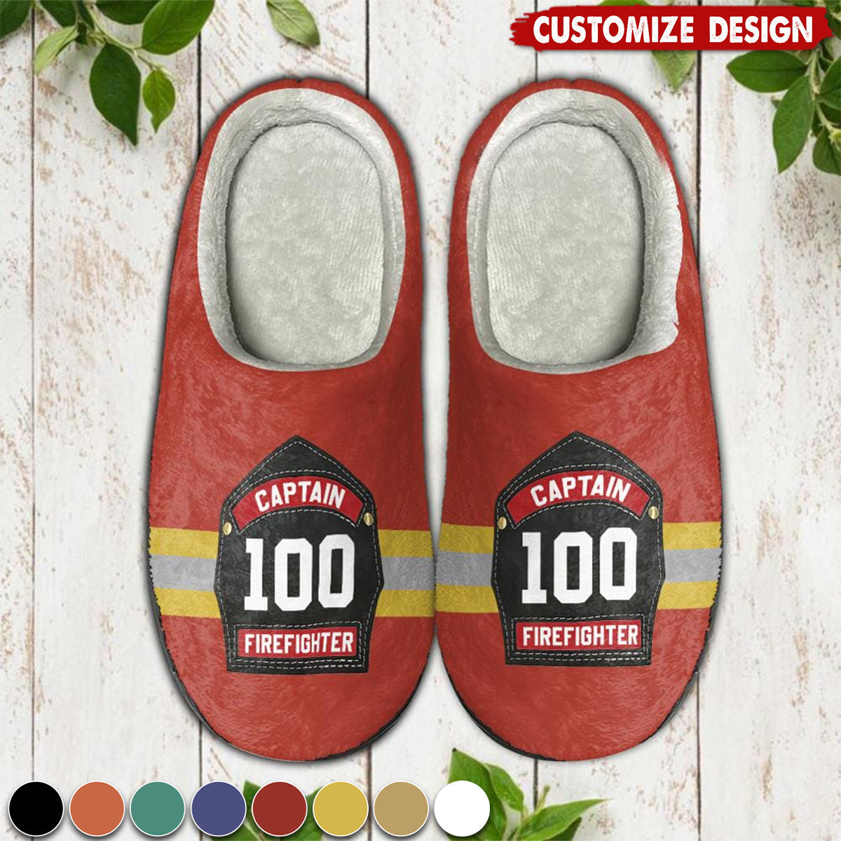 Custom Fire Helmet Shields Personalized Plush Slippers With Firefighter Theme