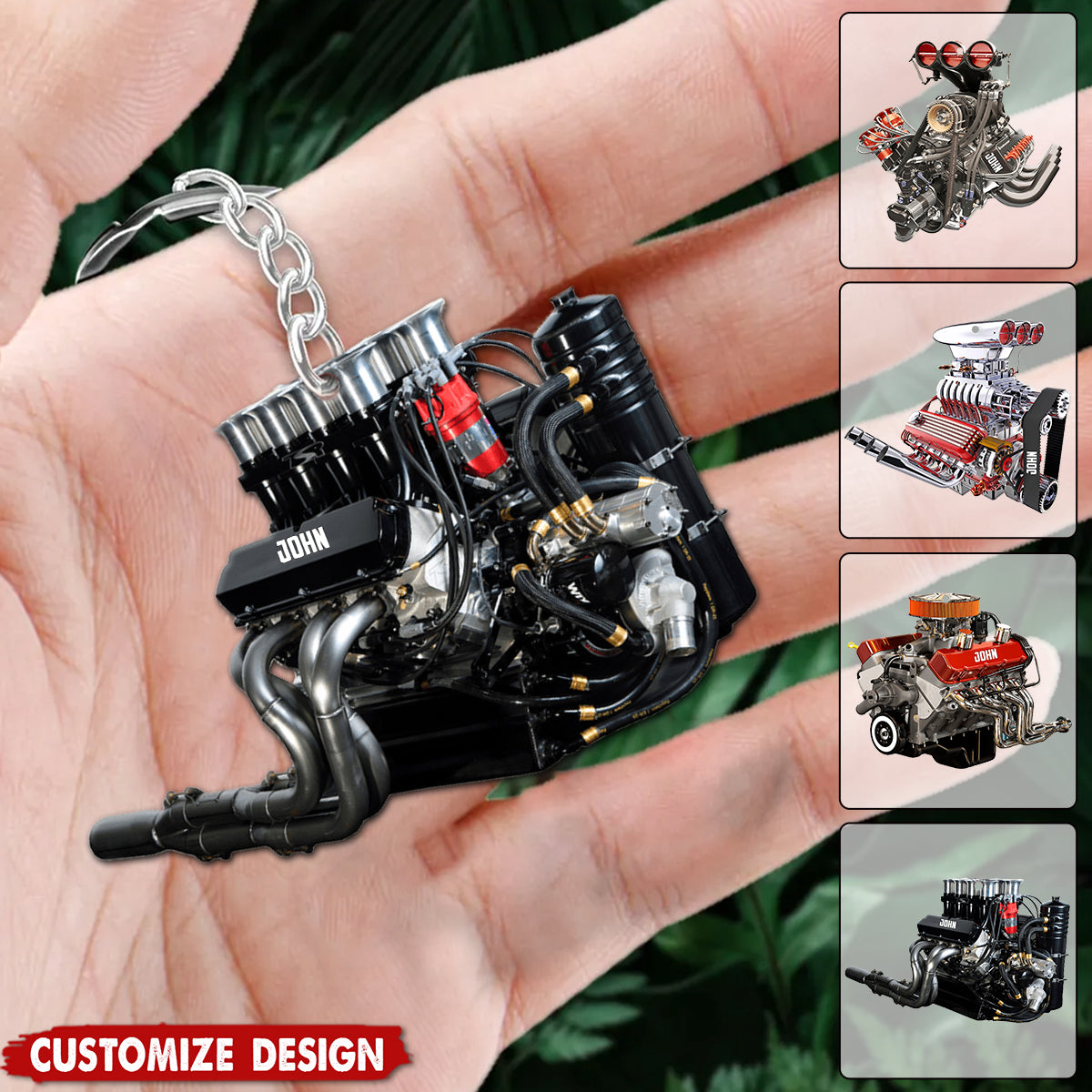 Drag Racing Hot Rod V8 Engine - Personalized Drag Racing Keychain - Gift For Racing Lovers