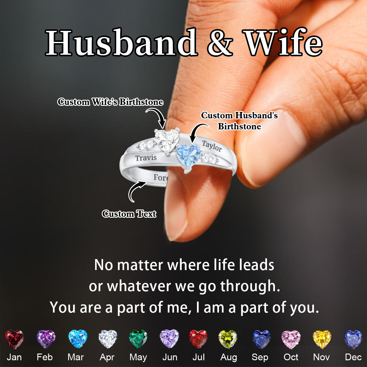 For My Love-Double Heart Gemstone Ring