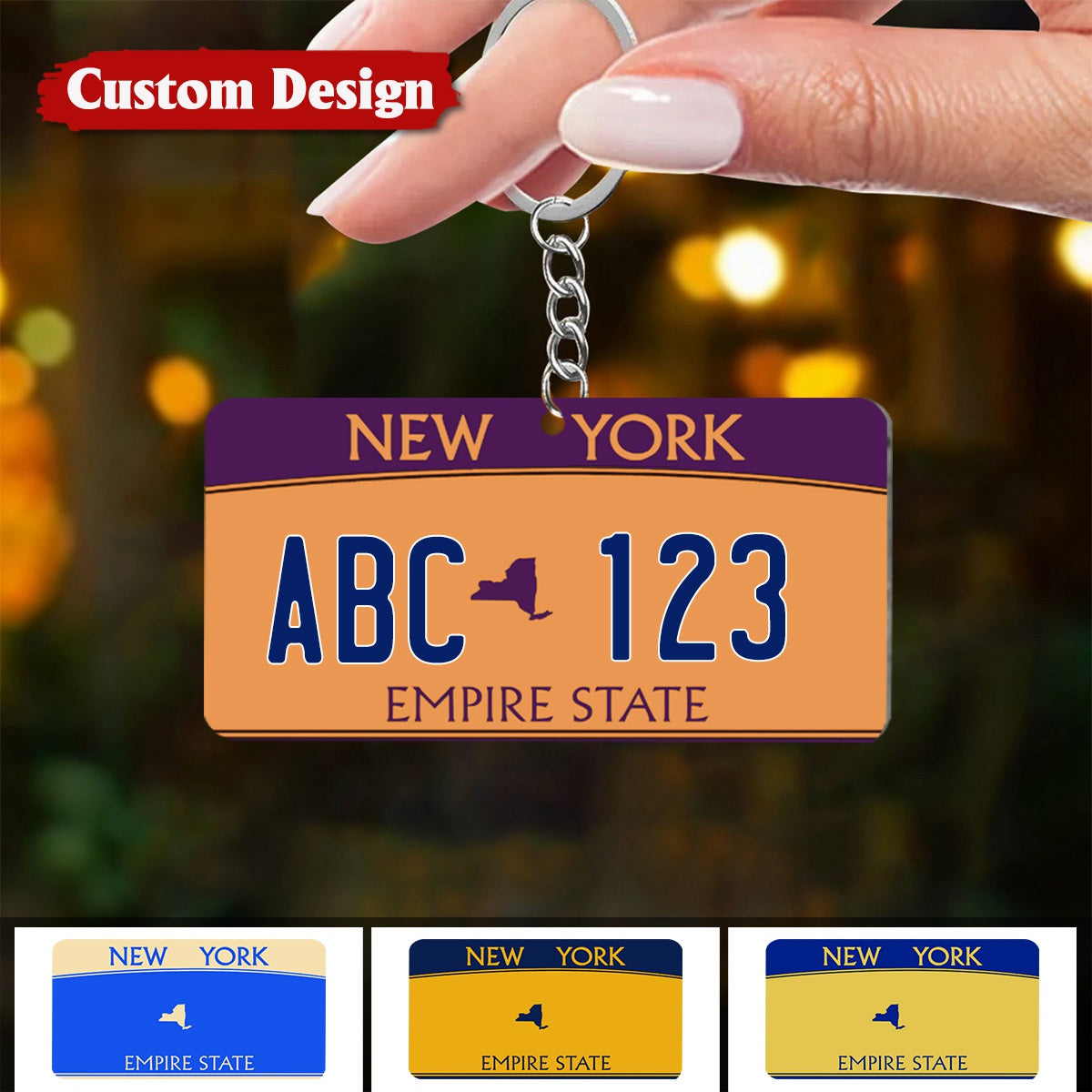 New York Custom License Plates - Personalized Text & Background Acrylic Keychain