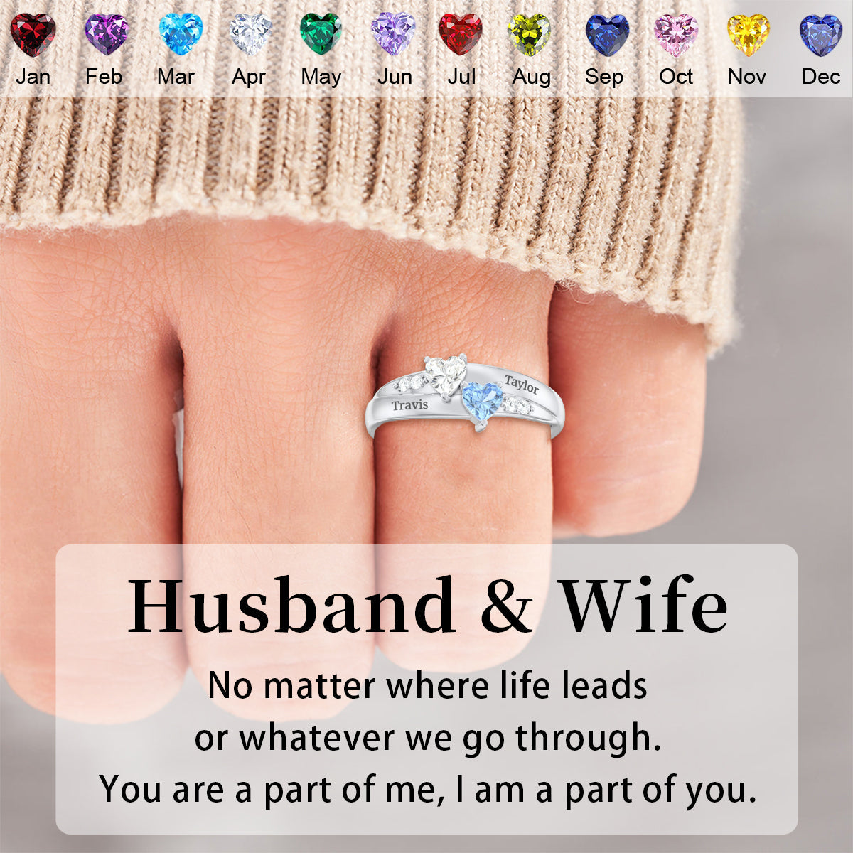 For My Love-Double Heart Gemstone Ring