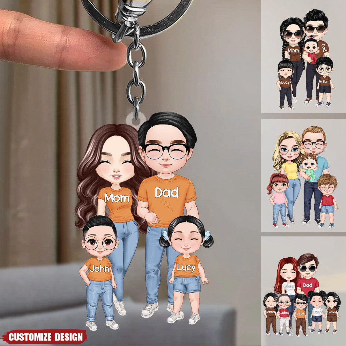 Doll Personalized Family Keychain - Gift For Family, Mom, Dad, Grandma, Grandpa