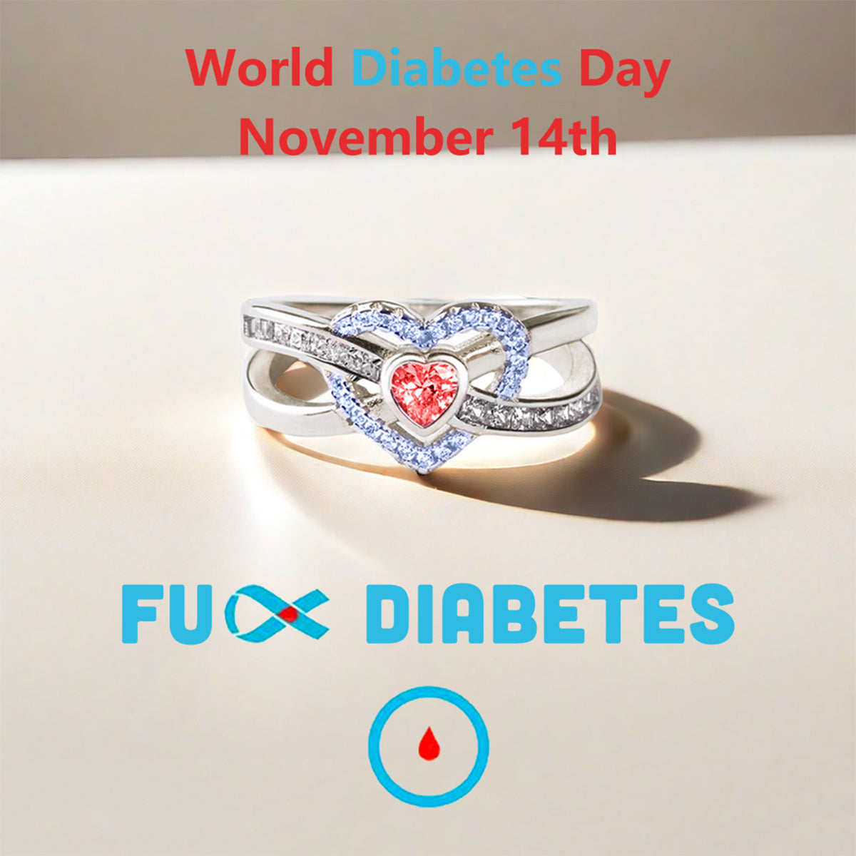 November 14th World Diabetes Day-Blue & Red Drop Blood Infinite Love Ring