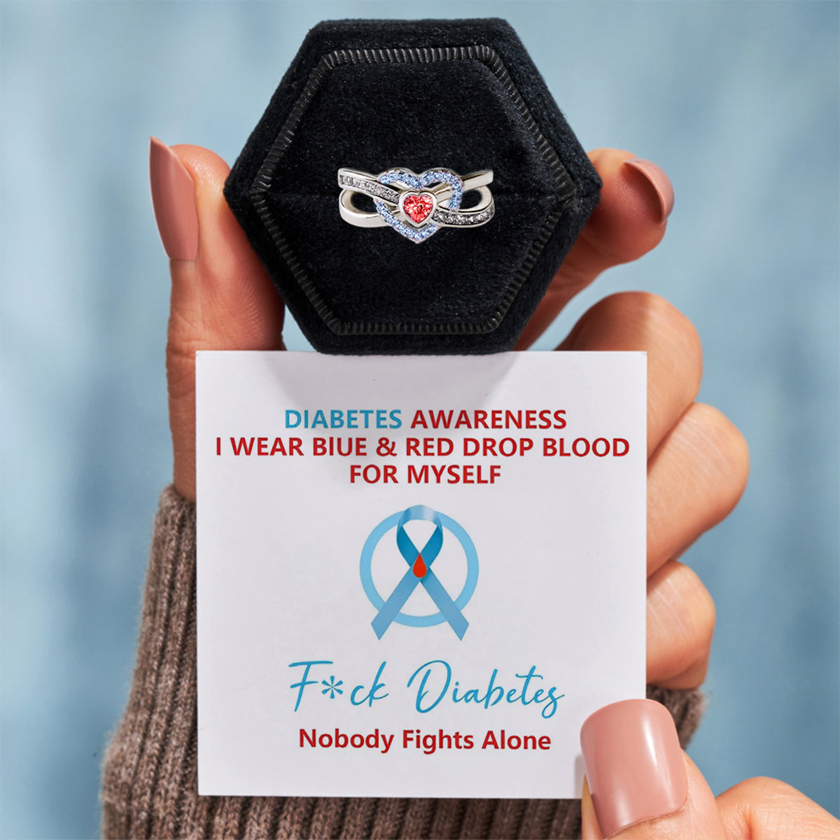 November 14th World Diabetes Day-Blue & Red Drop Blood Infinite Love Ring