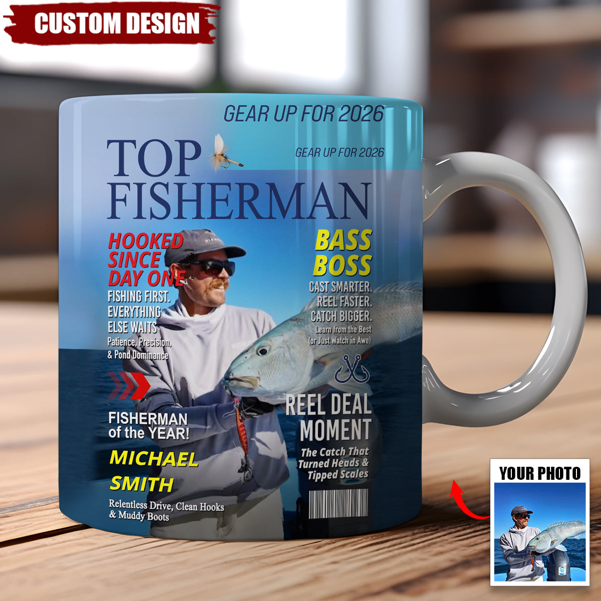 Personalized Fishing Magazine Cover Mug - Angler Funny Fisherman Gift,Fishing Lovers Gift