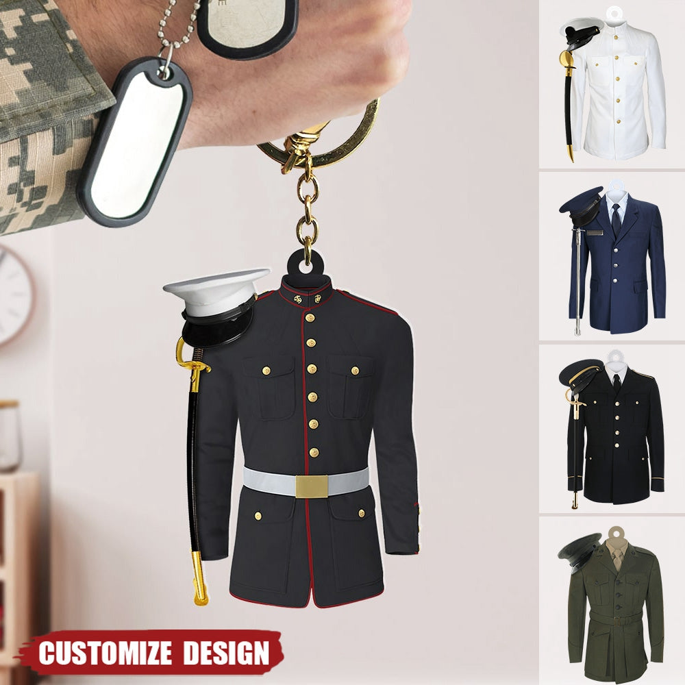 Navy - Air Force - Army - Marine Uniform On A Clothes Hanger- Personalized Keychain