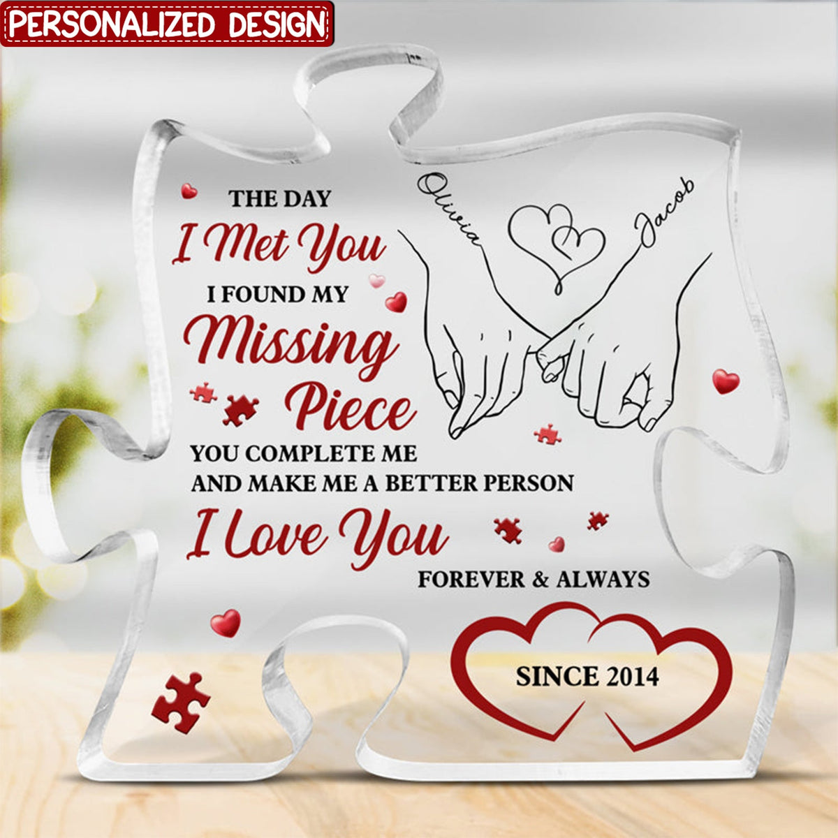 I Found My Missing Piece - Couple Personalized Puzzle Shaped Acrylic Plaque
