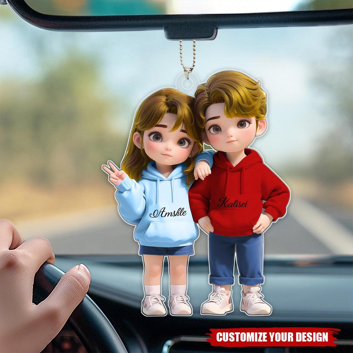 Cute Cartoon Couple Personalized Car Ornament, Anniversary Valentine's Day Gift For Couple