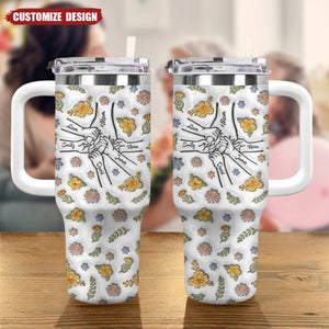 Floral Mom Hand- Personalized Tumbler With Handle - Mother's Day Gift