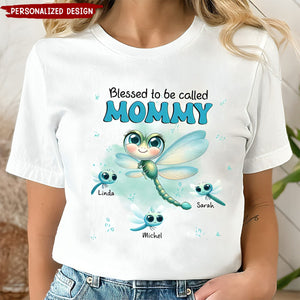 Blessed to be called Grandma Cute Dragonfly Grandkids Personalized White T-shirt
