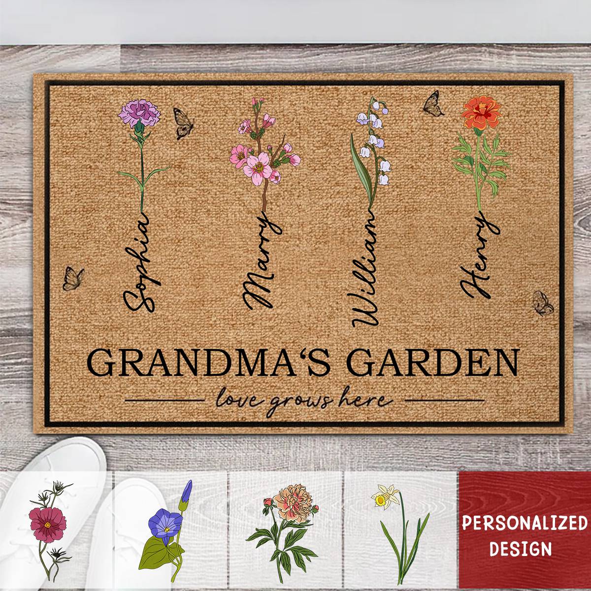 Grandma‘s Garden With Birth Flowers- Personalized Doormat