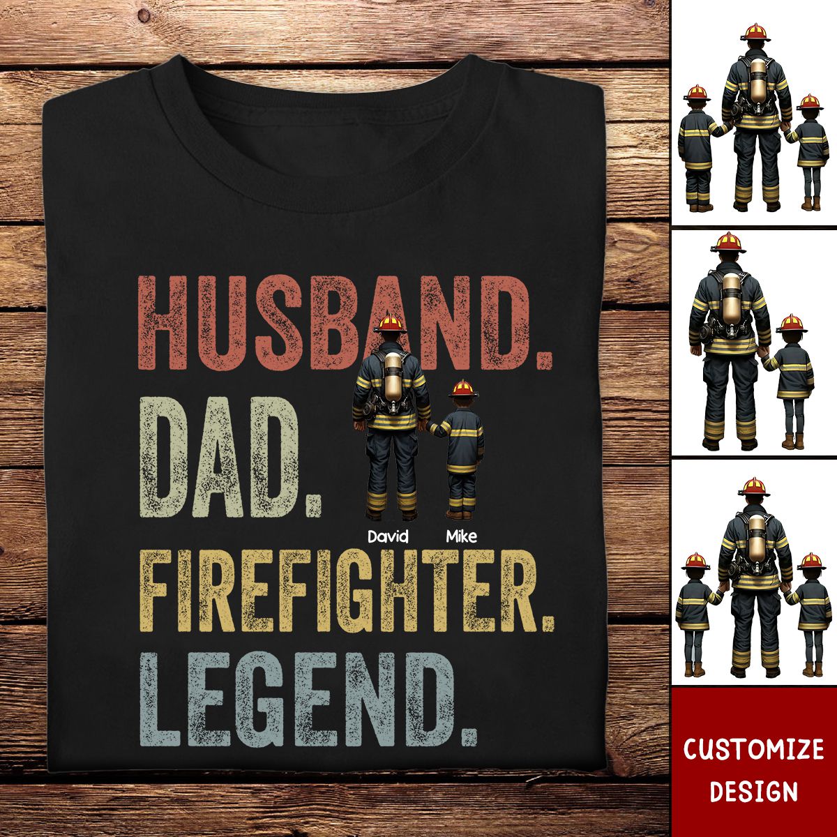 Personalized Husband Dad Fierefighter Legend Firefighter & Chirldren T-shirt