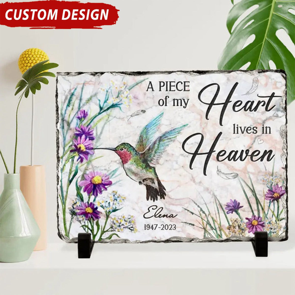 A Piece Of My Heart Lives In Heaven - Personalized Rectangle Stone With Stand - Memorial Gift Idea For Family Member