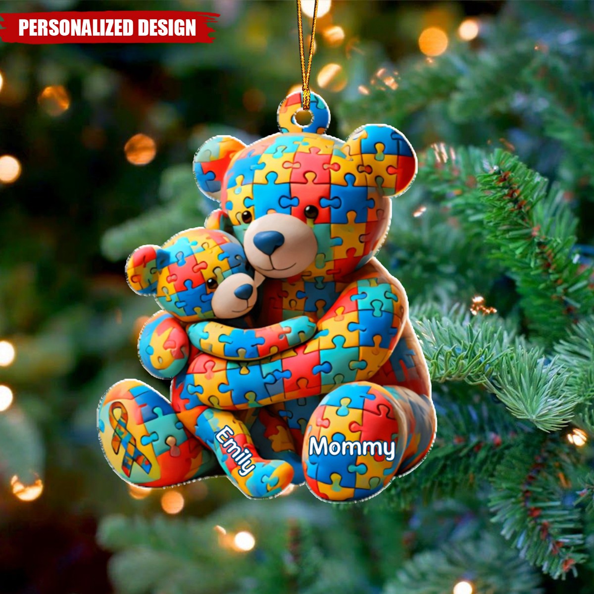 Personalized Gifts For Autism Christmas Ornament Bear Mother and Kid