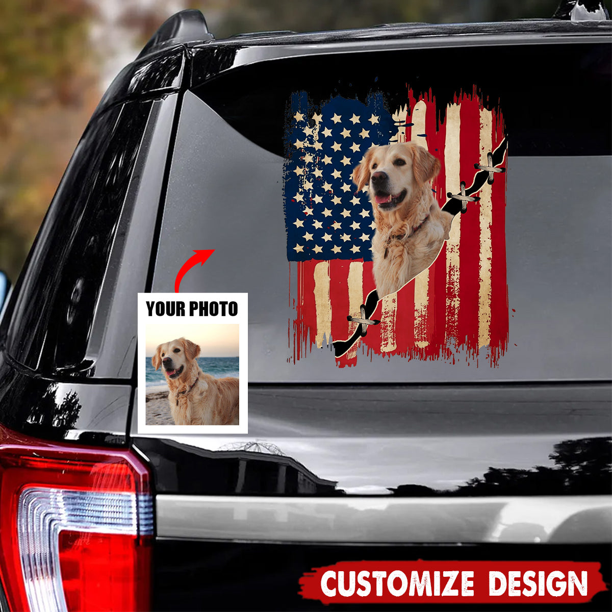 Personalized America dog flag printed decal - gift for dog lovers