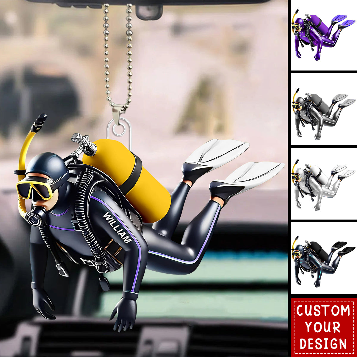 Personalized Acrylic Diver Car Ornament, Custom Scuba Diving Decoration